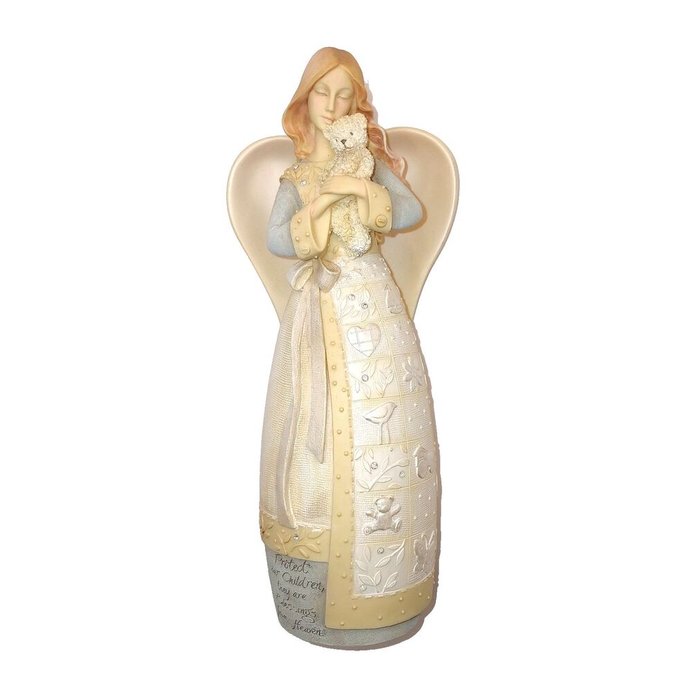 Enesco Foundations Karen Hahn Angel Figurine Holding Bear Protect Our Children